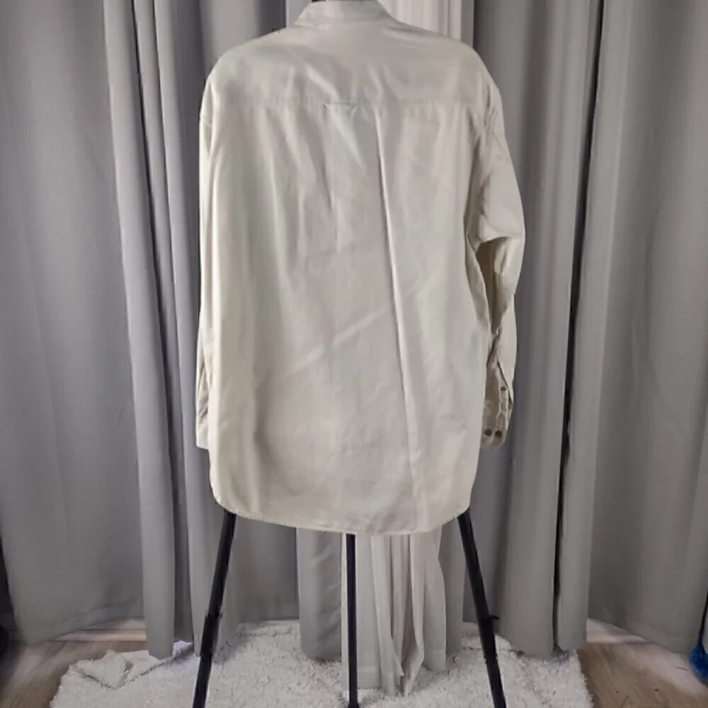 Keeler Bay Mens 100% Cotton Long Sleeve Button Down Beige Shirt Size Medium